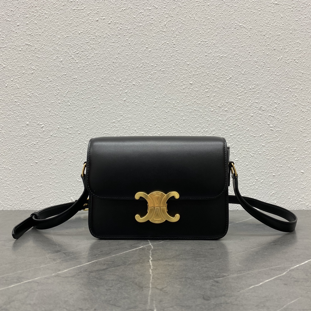 Celine Teen Triomphe Bag In Shiny Calfskin Black 188423